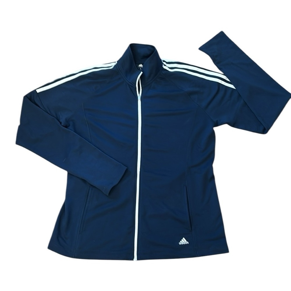 Adidas French Terry Full Zip Blue White Stripe Golf Jacket‎ Size L NWT